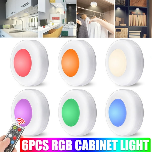 6Pack Wireless LED Under Cabinet Lighting Kitchen Closet Puck Night Light+Remote